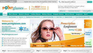 Website PointGlasses Online Shopping Responsive design